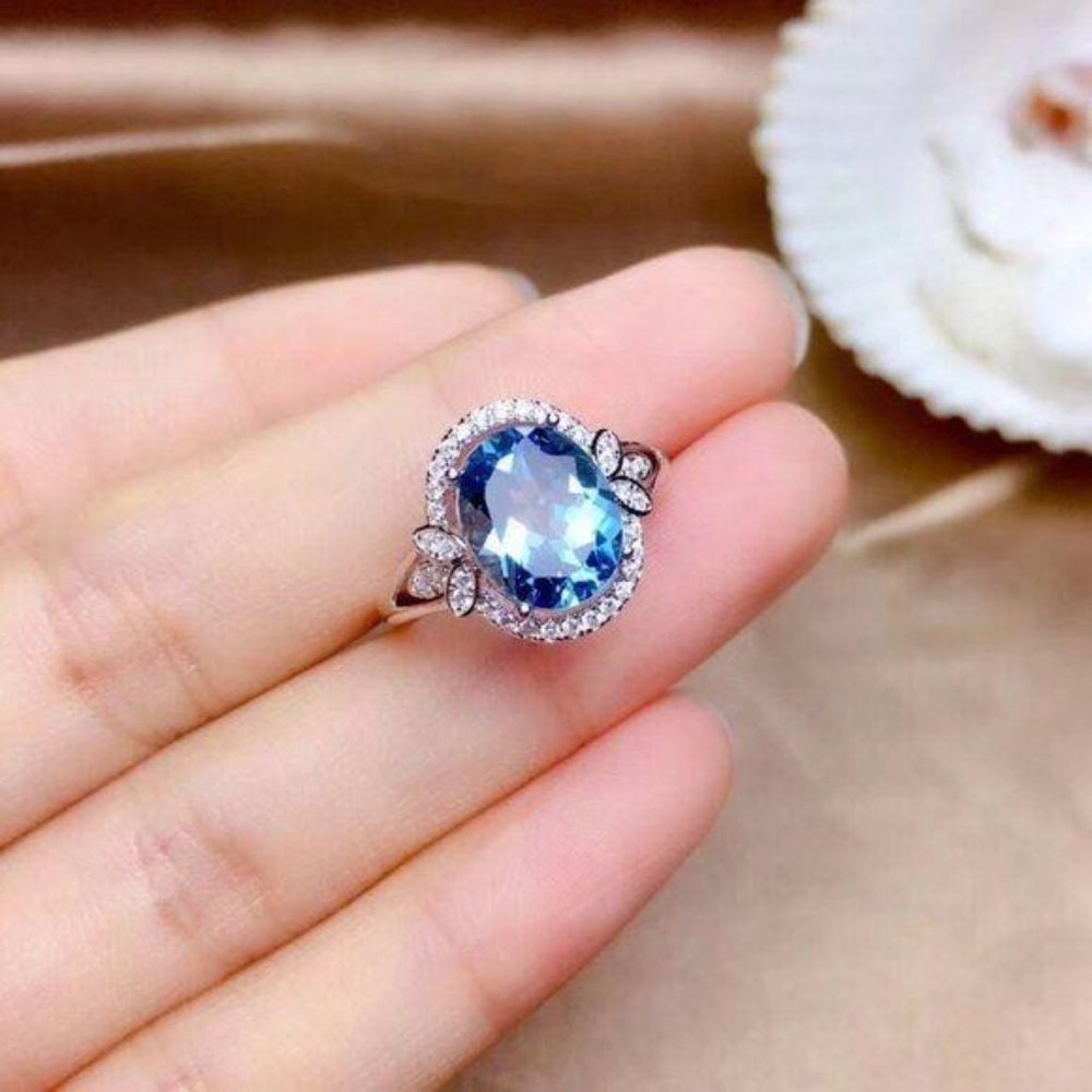 NEW 925 Sterling Silver Topaz Diamond Halo Ring - Picture 5 of 5